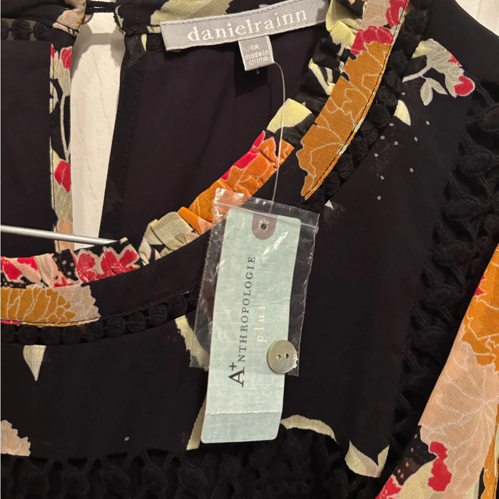 Anthropologie Black Floral Dress with Yellow and Red Blooms - Picture 3 of 8